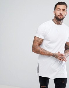 Длинная футболка с разрезами по бокам и необработанными краями ASOS - Белый