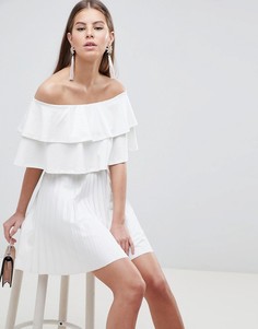 Плиссированное платье мини с двумя оборками ASOS DESIGN - Белый