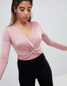 Боди без рукавов с глубоким вырезом и узлом ASOS DESIGN - Коричневый