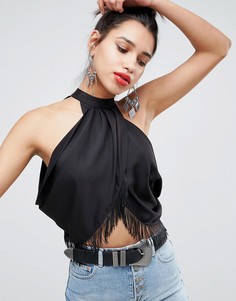 Кроп-топ с драпировкой и бахромой ASOS DESIGN - Черный