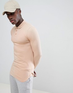 Бежевая удлиненная облегающая футболка-поло с асимметричным краем ASOS DESIGN - Бежевый
