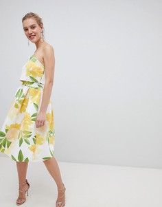 Платье миди для выпускного с кроп-топом бандо в цветочек ASOS DESIGN - Мульти