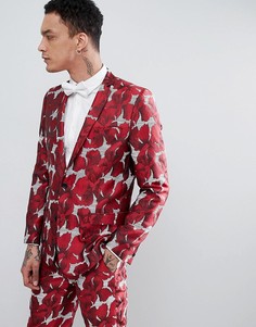 Красный приталенный жаккардовый пиджак с цветочным рисунком ASOS EDITION - Красный
