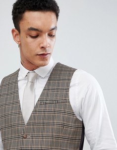 Бежевый приталенный жилет в клетку с добавлением шерсти ASOS DESIGN - Бежевый