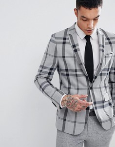Блейзер скинни в светло-серую крупную клетку ASOS DESIGN - Серый