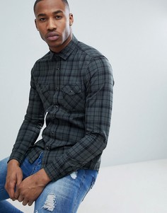 Эластичная клетчатая рубашка хаки в стиле вестерн узкого кроя ASOS DESIGN - Зеленый