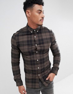 Приталенная клетчатая рубашка цвета хаки ASOS DESIGN - Зеленый