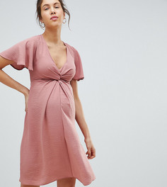 Льняное платье с узелком спереди New Look Maternity - Розовый