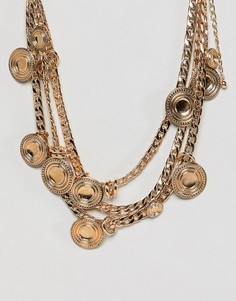 Массивное ожерелье в несколько рядов с цепочками и монетами ASOS DESIGN - Золотой