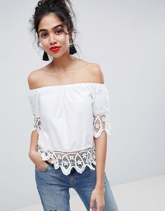 Ажурный топ с открытыми плечами QED London - Белый