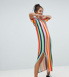 Платье-футболка макси в разноцветную полоску ASOS DESIGN Tall - Мульти