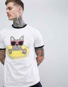 Свободная футболка с принтом бульдога ASOS DESIGN - Белый