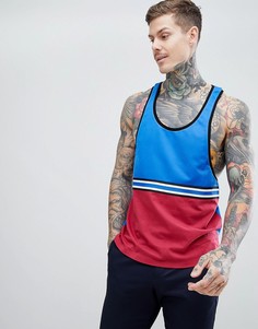 Синяя майка-борцовка с контрастной кокеткой и отделкой кантом ASOS DESIGN - Синий