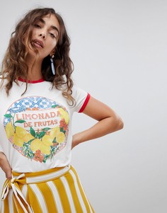 Футболка с контрастной отделкой и принтом ASOS DESIGN - Кремовый