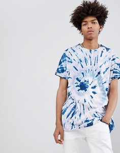 Синяя удлиненная oversize-футболка с отворотами и принтом тай-дай ASOS DESIGN - Синий
