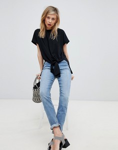 Футболка в рубчик с завязкой New Look - Черный
