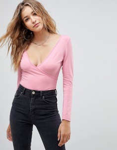Боди с запахом ASOS DESIGN - Розовый