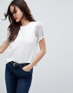 Футболка с рукавами из ткани добби ASOS DESIGN - Кремовый
