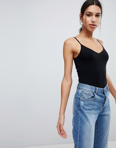 Боди на бретельках в рубчик ASOS - Черный