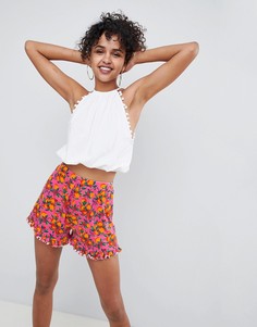 Оранжевые шорты с принтом и оборками ASOS DESIGN - Мульти