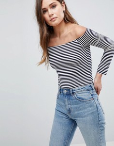 Боди в полоску с открытыми плечами и длинными рукавами ASOS - Мульти