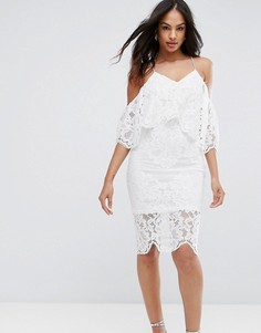 Облегающее кружевное платье с бретелями AX Paris - Кремовый