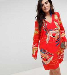 Платье мини с золотистой вышивкой ASOS DESIGN Curve - Красный