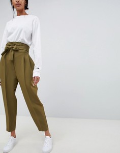 Суженные книзу брюки с завышенной талией и широкими штанинами ASOS DESIGN - Зеленый