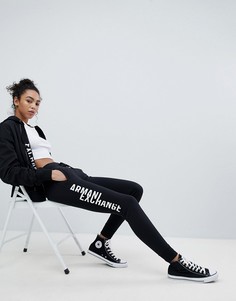 Джоггеры с манжетами и раздвоенным логотипом Armani Exchange - Черный