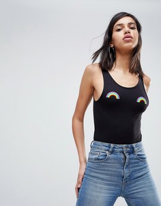 Боди с глубоким вырезом на спине и принтом радуги ASOS DESIGN - Черный