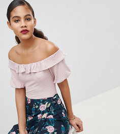Боди в полоску с открытыми плечами и оборкой Fashion Union Tall - Розовый