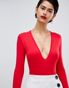 Боди с глубоким вырезом Missguided - Красный
