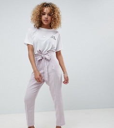 Повседневные широкие льняные брюки с поясом ASOS DESIGN Petite - Серый