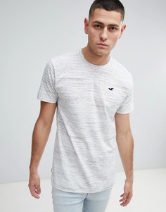 Белая меланжевая удлиненная футболка с круглым вырезом и логотипом Hollister - Белый