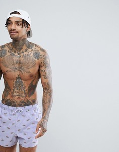 Фиолетовые короткие шорты для плавания с принтом ASOS DESIGN - Фиолетовый