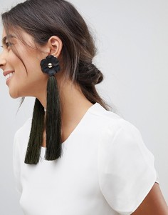 Массивные серьги с матовой цветочной отделкой и кисточками ASOS - Зеленый