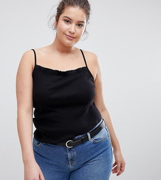 Топ на бретелях в рубчик с оборками ASOS DESIGN Curve - Черный