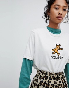 Oversize-футболка с принтом медведя Stussy - Бежевый