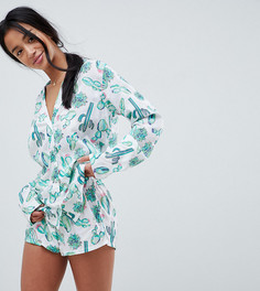 Пижамный комплект из 100% модала с принтом кактусов ASOS DESIGN Petite - Мульти