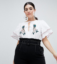 Блузка с завязками, вышивкой и ярусными рукавами Fashion Union Plus - Белый