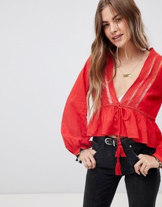 Блузка с глубоким V-образным вырезом Free People Oberoi - Красный