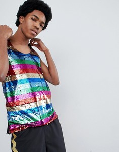 Майка-борцовка с разноцветными полосами из пайеток ASOS DESIGN - Мульти