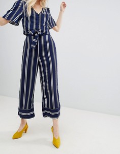 Укороченные брюки в полоску с широкими штанинами New Look - Темно-синий