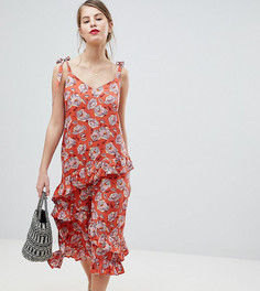 Платье на бретелях с цветочным принтом и оборками Vila - Оранжевый