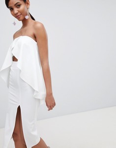 Платье миди бандо с оборками ASOS DESIGN - Белый