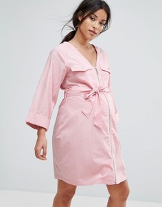 Платье мини в стиле милитари с V-образным вырезом ASOS Maternity - Розовый