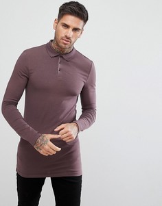 Фиолетовая облегающая удлиненная футболка-поло с длинными рукавами ASOS DESIGN - Фиолетовый