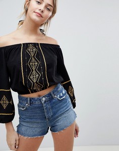 Топ с открытыми плечами и вышивкой Miss Selfridge - Синий