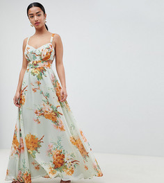 Светло-зеленое платье макси с цветочным принтом ASOS DESIGN Petite - Мульти