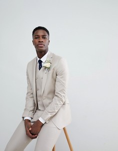 Светло-бежевый приталенный пиджак из 100% шерсти ASOS DESIGN Wedding - Светло-бежевый